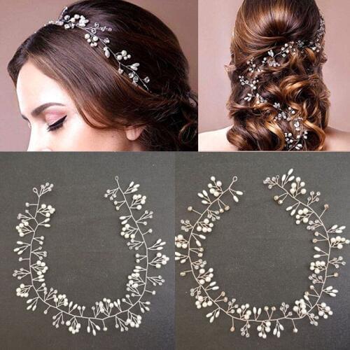 SLBRIDAL Handmade Wired Crystal Rhinestone Pearls Wedding Hair accessories Hairband Bridal Headband Bridesmaids Jewelry Women