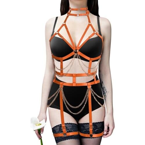 Festival Rave Sexy Full Body Harness Women Elastic Crop Tops Stocking Bandages Harness Belt Cage Bra Hollow Out Strappy Bralette
