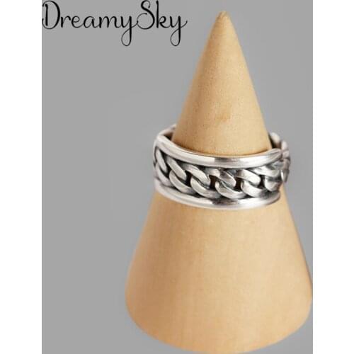 Bijoux Fashion Real Silver Color Chains Rings for Women Boho Adjustable Antique Rings Anillos
