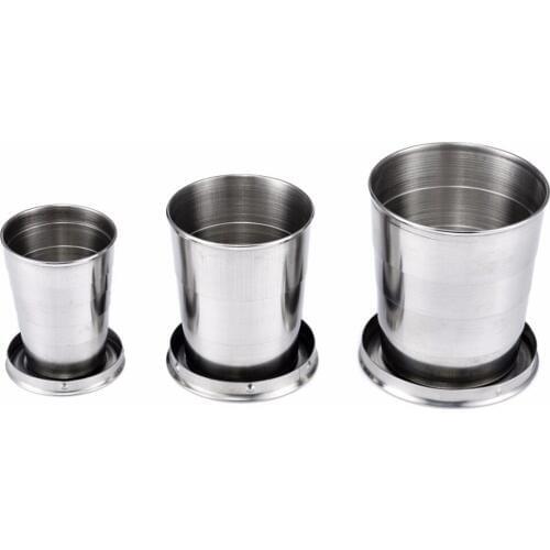 1PC Stainless Steel Camping Folding Cup Portable Outdoor Travel Collapsible Cup With Keychain Outdoor Tablewares Drinking Tool