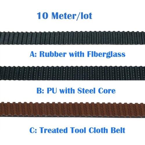 10M GT2 PU with Steel Core Rubber fiberglass timing belt GT2 Belt Black Color 2GT open timing Belt 6mm Width 5M for 3d printer