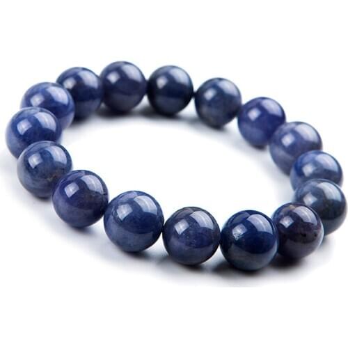 13mm Genuine Blue Natural Tan zanite Bracelets For Women Men Stretch Crystal Round Bead Natural Stone Bracelet