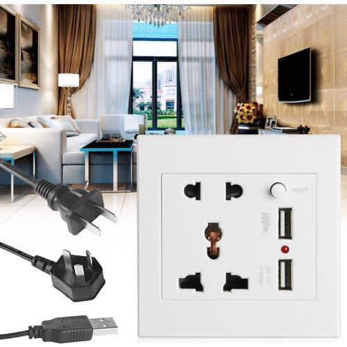 2.1A Dual USB Wall Socket Charger AC/DC Power Adapter Plug Outlet Panel w/Switch