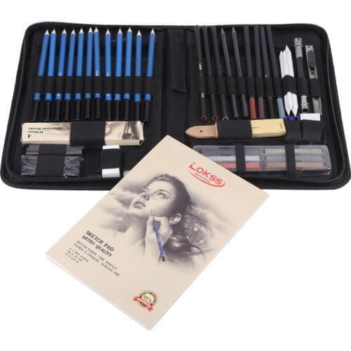 48PCS Professional Sketching Drawing Pencils Kit Carry Bag Art Painting Tool Set Student Black