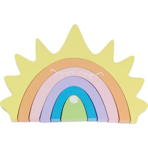 6 Color Rainbow Wood Building Stacking Blocks Balancing Shape Fun
