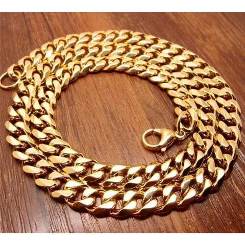 7"-40" Choose Shiny 316L Stainless Steel 15MM Gold Cuban Curb Link Chain Mens Boys Necklaces or Bracelet Hop Jewelry