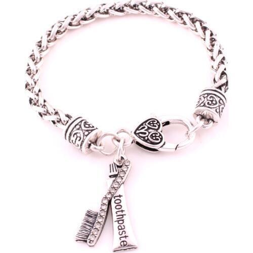 Charm Bracelet For Unisex Life Style Pendant Toothbrush And Toothpaste Shape Charm With Crystals Zinc Alloy Dropshipping