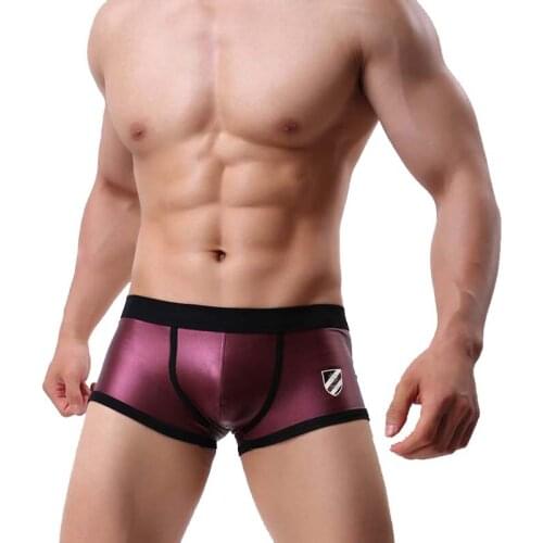 Brave Person Sexy Mens Imitation Leather Boxer Shorts Men Underwear Man Underpants U Convex Pouch Boxer Short