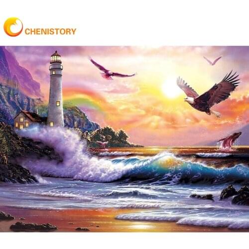 CHENISTORY Waves Painting By Number Eagle DIY Craft Kits For Adults On Canvas With Frame Oil Picture Drawing Coloring By Number