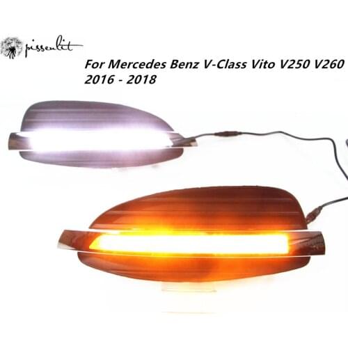 For Mercedes Benz V-Class Vito V250 V260 2016 - 2018 Dynamic Flow Yellow Turn Signal Car DRL Lamp LED Daytime Running Light
