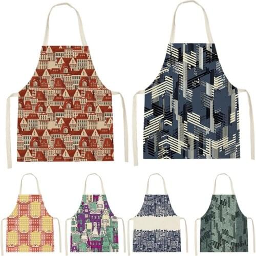 1 Piece House Pattern City Print Sleeveless Apron ChildrenS Cleaning Home MenS And WomenS Antifouling Apron Kitchen Waist Bib