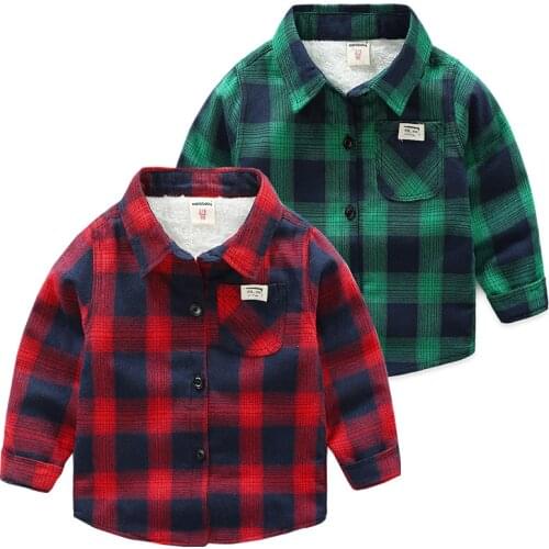 Fleece Thick Boys Shirts Warm Autumn Fall Toddler Tops Jacket Winter Thermal Children Outwear Kids Clothes Plaid