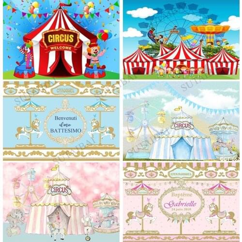 Photography Backdrop Circus Fiesta Theme Elephant Giraffe Lion Zebra Background Birthday Party Party Supplies Banner Decoration