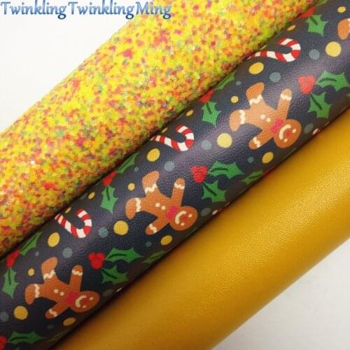 YELLOW Glitter Fabric, Printed Synthetic Leather, Plain Faux Fabric Sheets For Bow A4 21x29CM Twinkling Ming XM021B