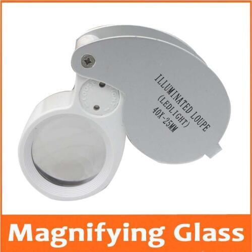 Hot White Color 40X25mm Illuminated Pocket Magnifier LED Lights Jewelry Gem Identifying Type Inspecting Magnifying Glass Loupe