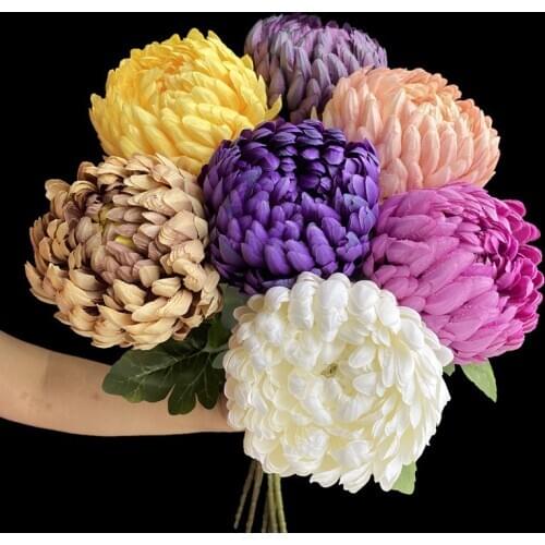 7P Fake Single Stem Pineapple Chrysanthemum 29.13" Length Simulation Fortune Chrysanthemums for Wedding Home Artificial Flowers