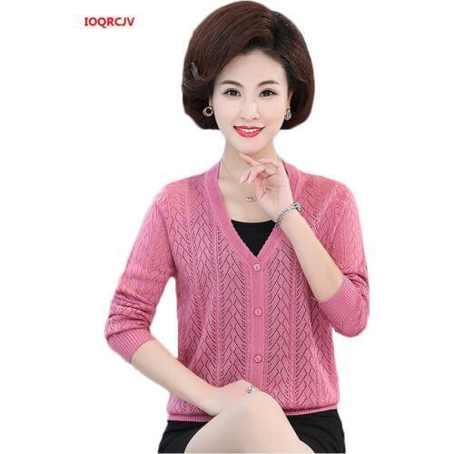 Womens Sweater 2020 Spring Fashion Thin Knitted Cardigan Middle-Aged Mother Sweater Coat Female Casual Long Sleeve Tops W1083