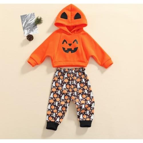 Baby Girl Clothes Set Cotton Infant Toddler Boy Cartoon Smiley Hooded Tops+Pumpkin Pants 2PCS Spring Autumn Clothing sets Outfit