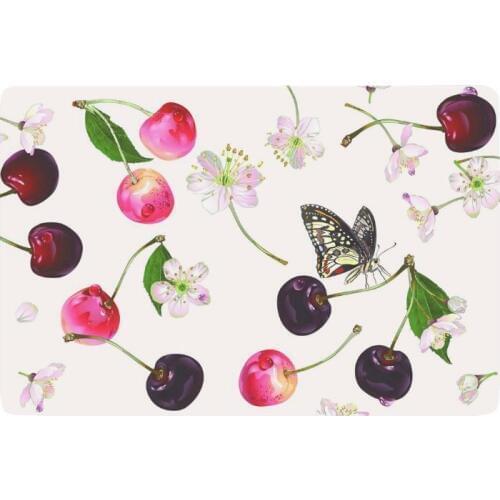 Red Cherries Anti-slip Door Mat Home Decor, Butterfly Pink Flowers Indoor Outdoor Entrance Doormat Rubber Backing