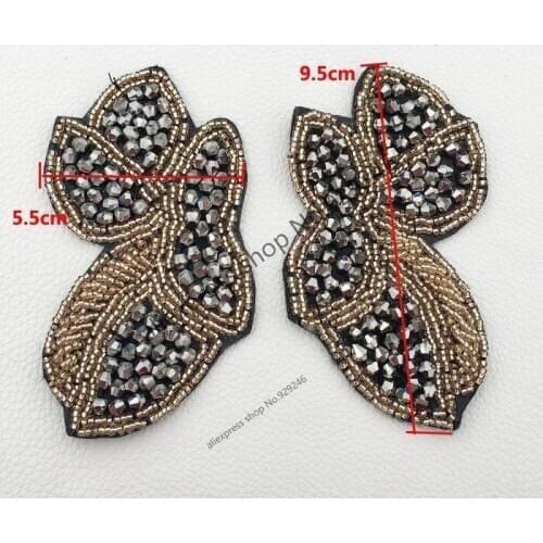 Fashion patch cute brown hunging gun beaded flower applique in pairs for dress DIY coat women garment shoes clothing accessory