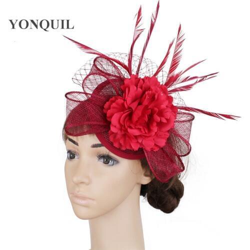 Fashion Flower Wedding Fedora Hat Hair Clip Bridal Wedding Fascinator Hats Party Headpiece With Headband Veils Headwear Elegant