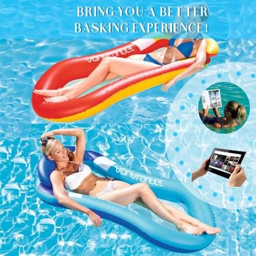 Inflatable Pool Lounger Pool Float with Sunshade Canopy Mesh Water Hammock Swimming Pool Raft