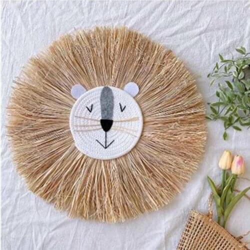 Nordic Hand Woven Cartoon Lion Wall Hanging Decoration Cotton Thread Weaving Animal Head Ornament Children Kids Room Wall Decor