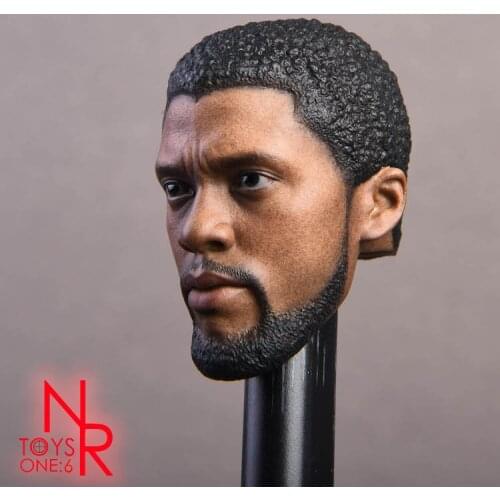 NR15 1/6 Scale Black Panthers Head Sculpt 2.0 Male Head Carving with Beard Model for 12'' Black Skin Action Figure Body
