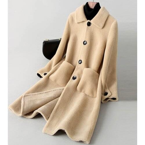 Pop New Women Real Fur Wool Cashmere Long Slim Fashion Style Autumn Winter Thick Warm Coat A096