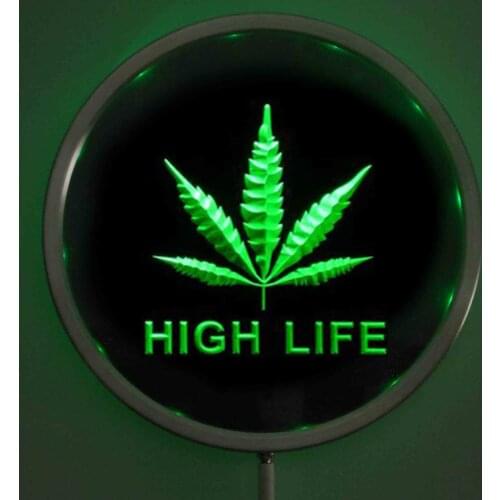 Rs-e0006 Hemp Leaf High Life LED Neon Round Signs 25cm/ 10 Inch - Bar Sign with RGB Multi-Color Remote Wireless Control Function