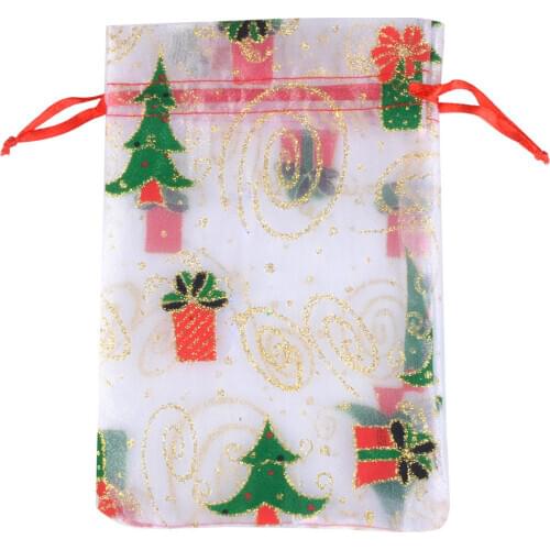50 PCS 9.5x14.5cm Christmas Drawstring Organza Gift Bag pouches Party Womens Wedding Candy jewelry Chocolate Gift Bag