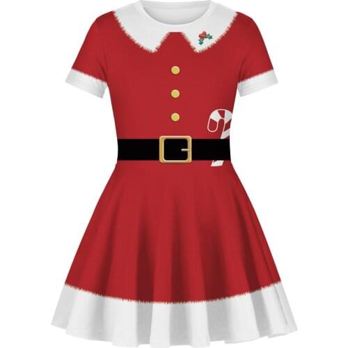 Christmas digital print dress childrens dress short sleeves round neck summer fashion casual blouse girl fashion skirt