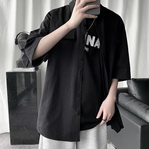 Summer New 100% Cotton Mens Short Sleeve Mulit-Pocket White Black Khaki Shirts