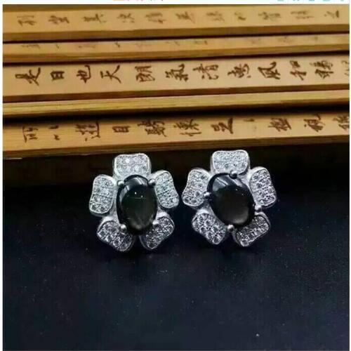Sapphire stud earring Free shipping Jewelry Natural real sapphire 925 silver Gem size 5*7mm