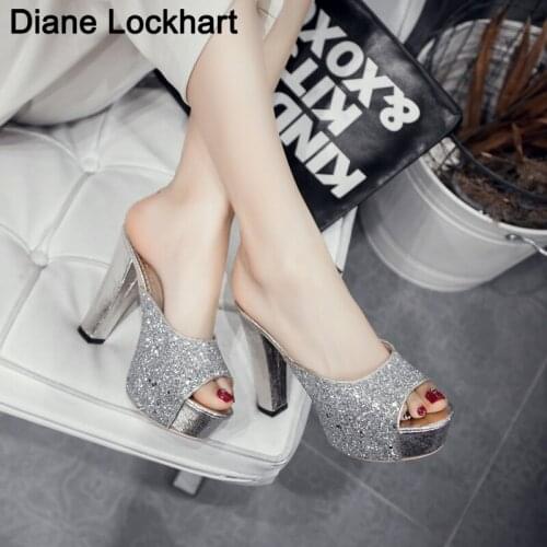 Ladies Flower Print Slippers Women Sexy High Heel Platform Mules Clogs Peep Toe Platform Sandals Lady Summer Shoes Mujer Baboosh