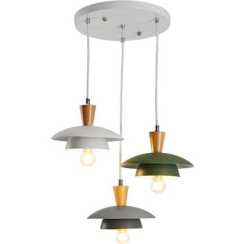 Nordic LED Pendant Lights With Metal Lampshade For Dining Triple Wooden Pendant Lamp Indoor Cord Coffee Shop Lighting