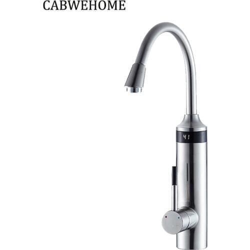 CABWEHOME Kitchen Instant Electric Faucet Digital Display Bathroom Stainless Steel Shell Hot Cold Water Heater Tap 3000W
