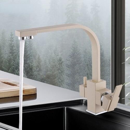 Filter Kitchen Faucets Deck Mounted Mixer Tap 360 Rotation with Water Purification Beige Mixer Tap