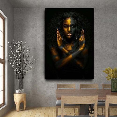 Modern Black Gold African Nude Woman Indian Print Oil Painting On Canvas Poster Scandinavian Wall Art Picture Home Decoration