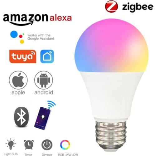 Tuya Zigbee 9W E27 Dimmable LED Lamp RGB WIFI Smart Bulb Bluetooth Control IR Remote Control Colore Light Bulb Smart Home
