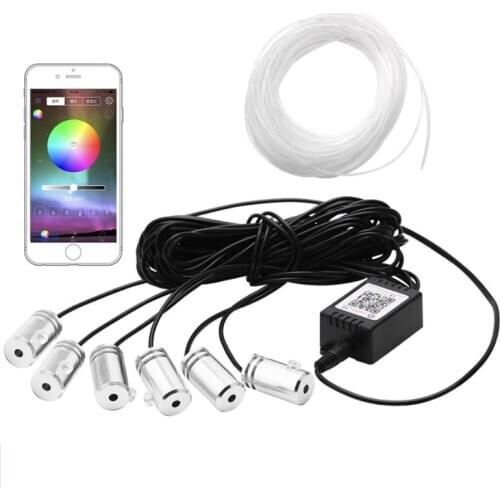6 in 1 RGB Ambient LED with 8M Interior Decoration Car Fiber Optic Strip Light by App Control Decorative Atmosphere Lamps 12V