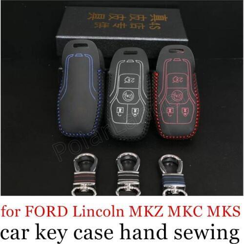 Only Red Case car key case Hand sewing car key cover DIY Genuine leather fit for FORD Lincoln MKZ MKC MKS best selling