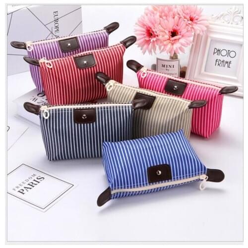 Outdoor Girl Striped Makeup Bag Women Cosmetic Bag Women Toiletries Organizer Waterproof Female Storage Make Up Cases