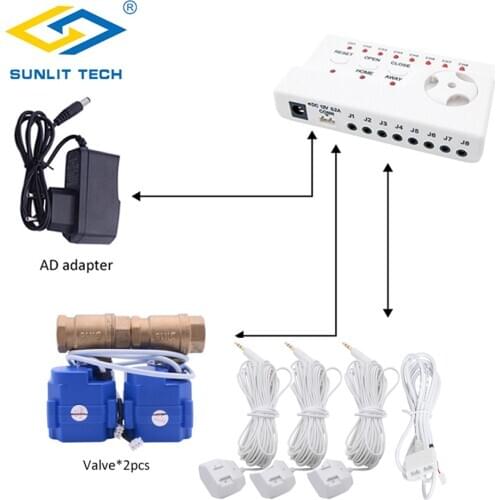 Russian Home Smart WLD-806 Water Leak Sensor Alarm System with 2pcs DN15 Brass Valve Flood Alert Overflow Water Leaking Detector