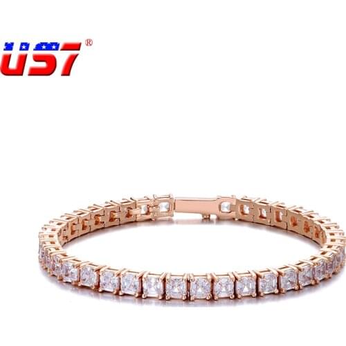 US7 5MM Cubic Zirconia 1 Row Cluster Prong Set CZ Tennis Bracelets Bangle for Women Hip Hop Charm Fashion Jewelry