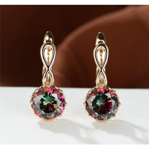 Vintage Rose Gold Color Wedding Earrings Charming Rainbow Crystal Hoop Earrings Multicolor Zircon Round Stone Earrings For Women