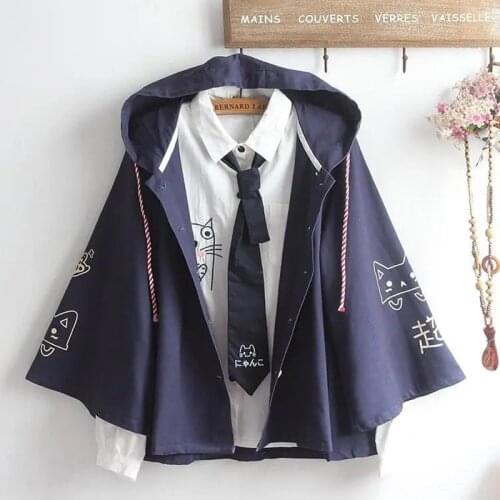Japanese cute soft girl cloak student fierce cat horn sleeve hooded thin coat for men and women couples youth spring clothes