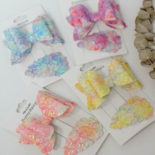 2PCS Lace Illusion Colourful Beautiful Bows Barrettes Hair Accessories Women Girls Kids Hair Clips Cute Childr Hairpins Headwear