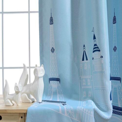 Nordic Style Tower Printed Blackout Curtains for Kids Boys Bedroom Living Room Window Drapes Translucidus Sheer Home Decoration