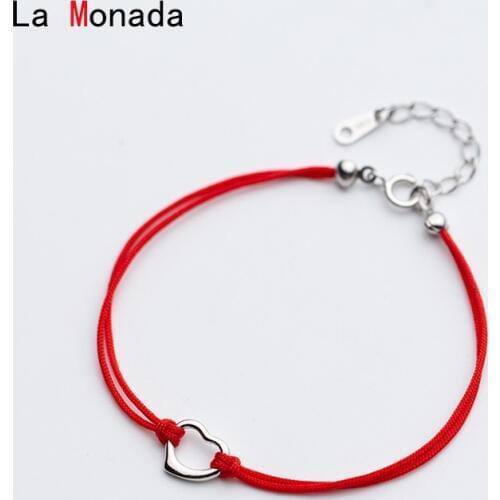 La Monada New 925 Sterling Silver Hollow Heart Lovely Red Rope Bracelet for Women Girls Accessories Lucky Fine Jewelry Gift